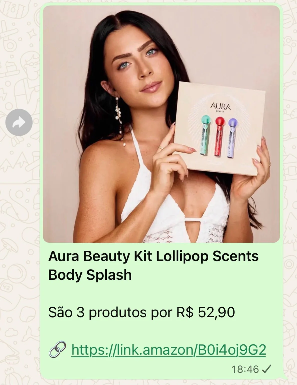 Exemplo de oferta de kit de body splash compartilhada no grupo