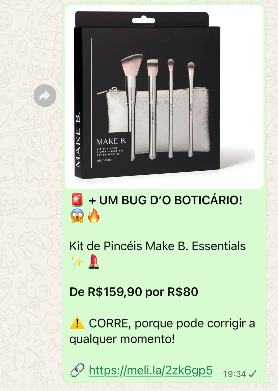 Exemplo de oferta de kit de pincéis compartilhada no grupo